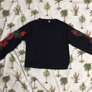 Black long sleeves tee with rose size medium